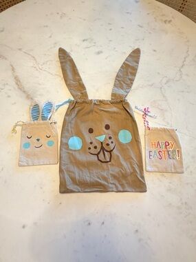 3 Easter Bunny Cloth Gift Bags Holiday Gift Wrap